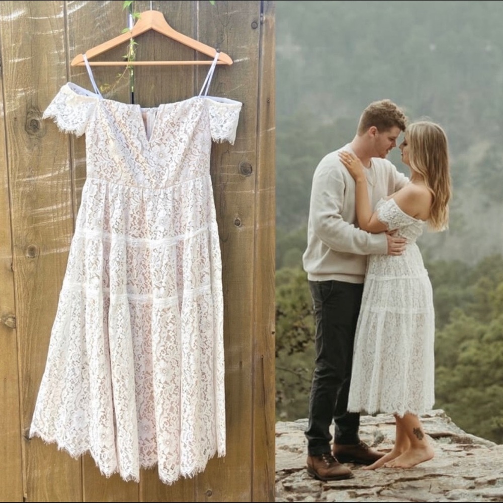 NWOT White Lace Absolutely Stunning Off the shoulder Midi Dress 🌿